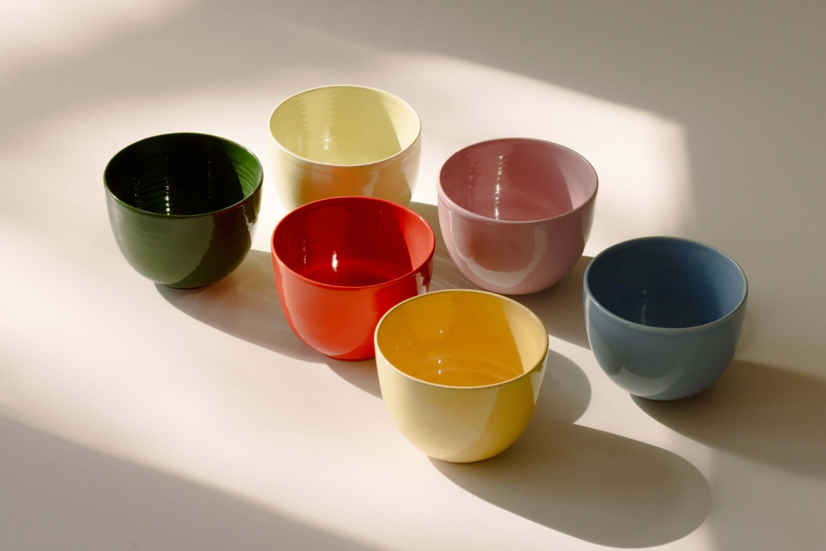 Summer Days collection — handmade ceramic coffee cups in bright summer colors