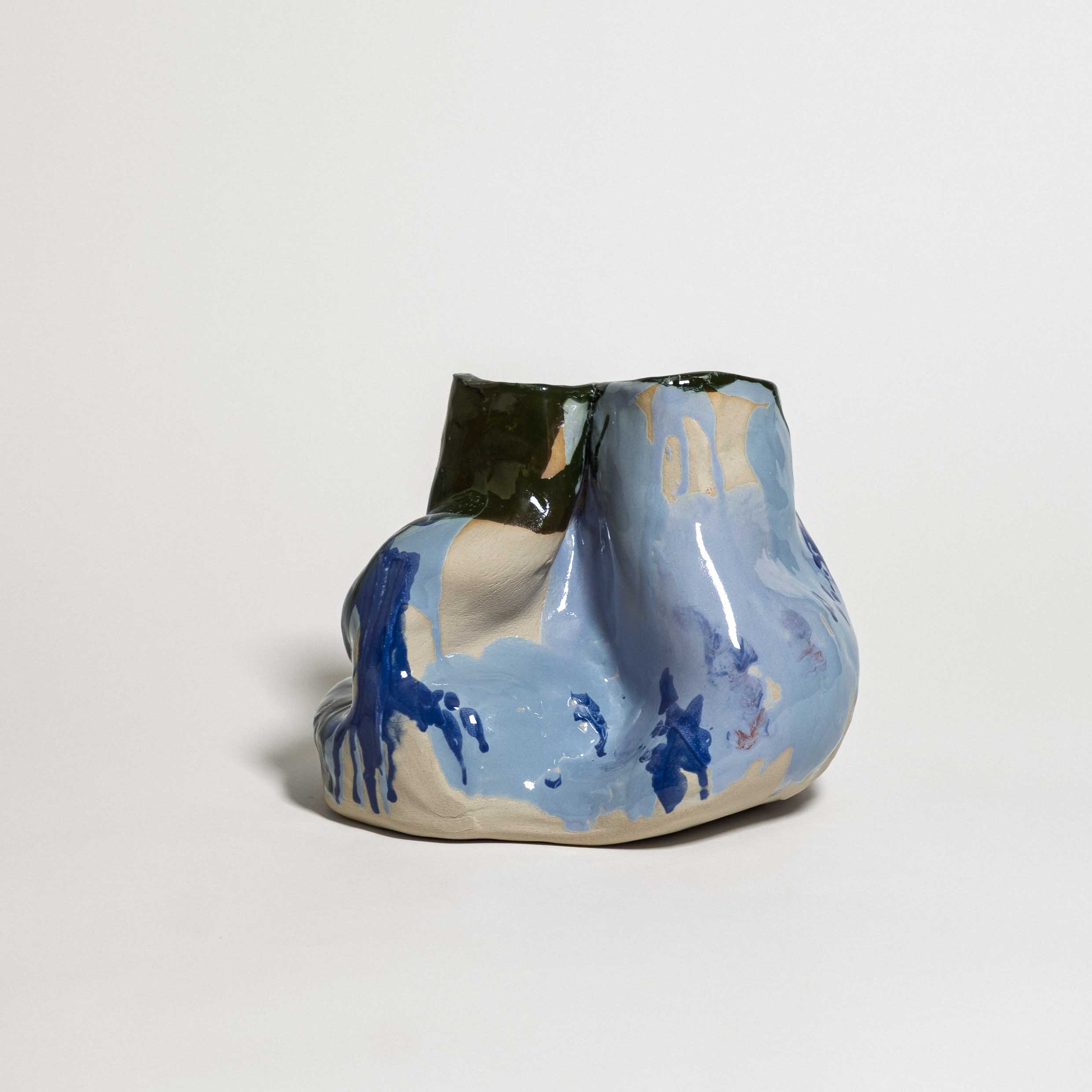 Handmade one-of-a-kind ceramic vase in blue and deep green stoneware glaze by Viola Beuscher