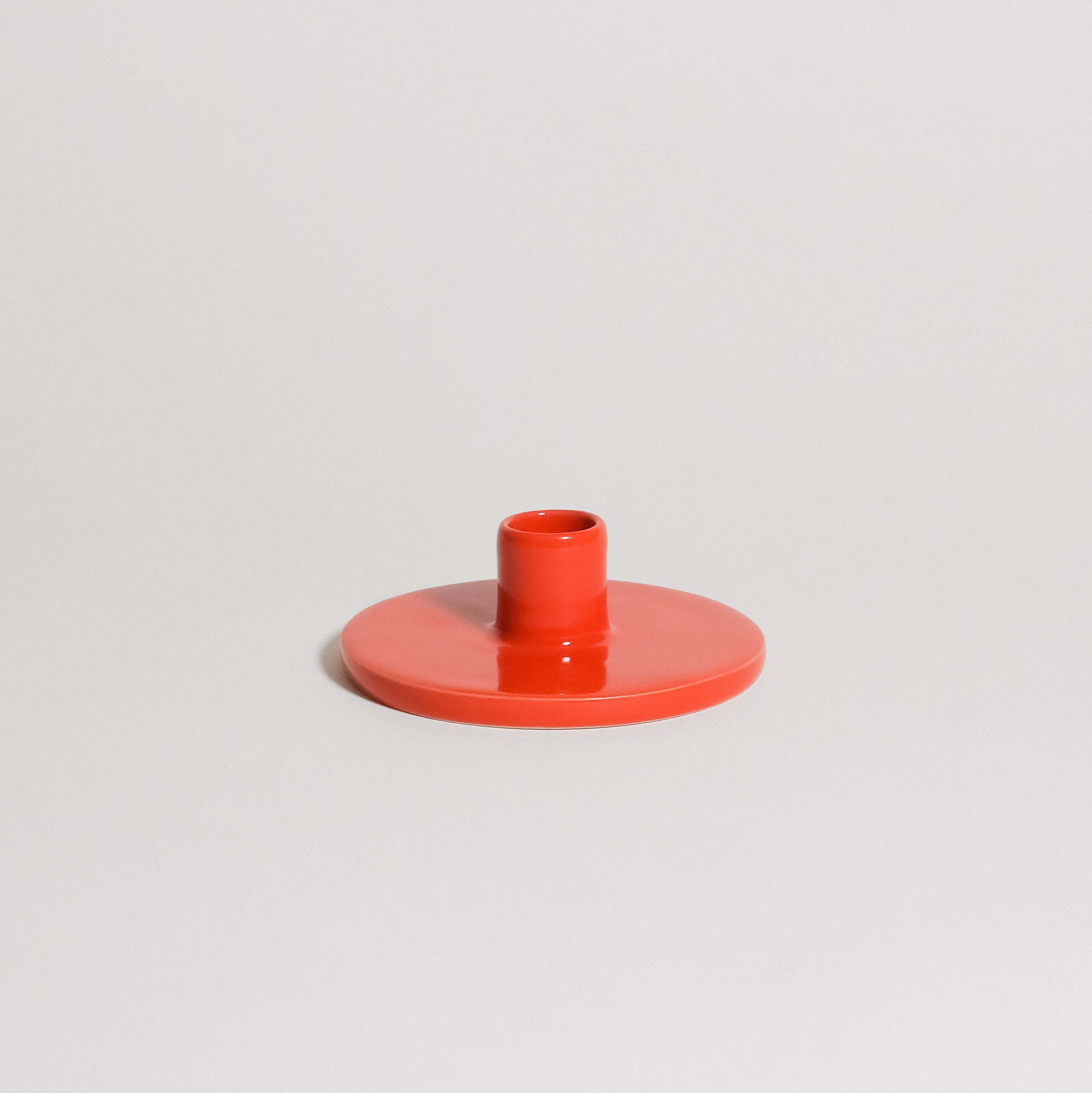 Candle Holder - Red, hand-thrown stoneware clay, smooth red glaze, minimalist design for modern home decor.