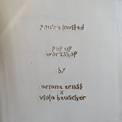 Einladung zum Pop-up Workshop von ariane ernst und viola beuscher, Glasur Workshop Frankfurt.