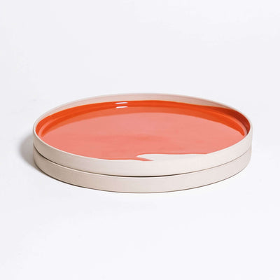 Set of 2 - Dinner Plate – Splash Red, flache steinzeug Teller mit rotem Spritzenglasur, made in Germany.
