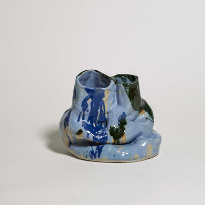 Handmade one-of-a-kind ceramic vase in blue and deep green stoneware glaze by Viola Beuscher