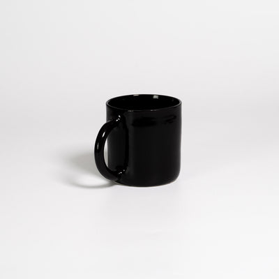 Coffee Mug Large Black, handled stoneware mug with glossy black glaze, handle to the left