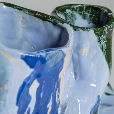 Handmade one-of-a-kind ceramic vase in blue and deep green stoneware glaze by Viola Beuscher