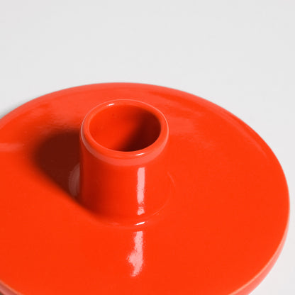 Candle Holder - Red, hand-thrown ceramic piece with glossy red glaze, designed for single candles.