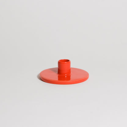 Candle Holder - Red, hand-thrown stoneware clay, smooth red glaze, minimalist design for modern home decor.