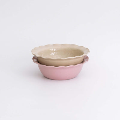 Set of 2 - Breakfast Bowl – Wavy Mixed Colors, Handgemacht Keramik in soft pink and calm creme tones.