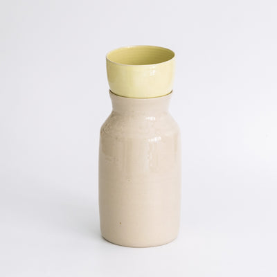 Handmade Carafe – Creme in unique two-tone design with warm creme stoneware and a yellow top.