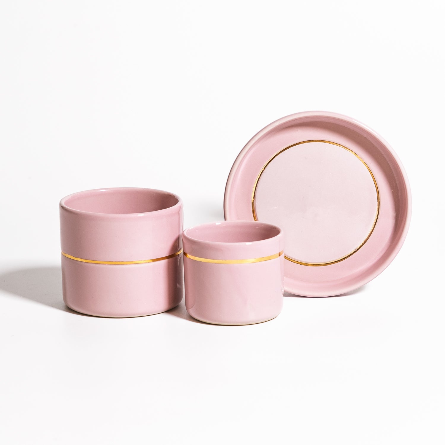 ae Set - Espresso-, Coffee Cup & Saucer – Pink & Gold - Handgemacht Keramik Set aus handgemachter Keramik.