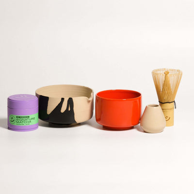 Matcha Set – Classic - Organic Ceremonial Matcha Supreme with pouring bowl, matcha cup, whisk holder, bamboo whisk.