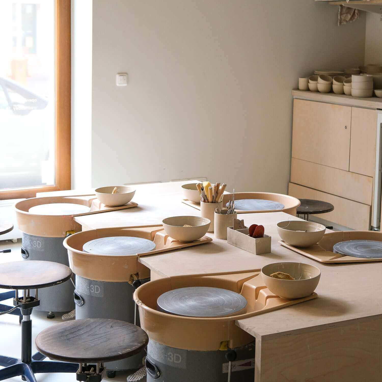 Join our Beginner's Wheel Class this September for 4 sessions of pottery making. Clay, glaze, and firing included. Start your pottery journey! from viola beuscher ceramics