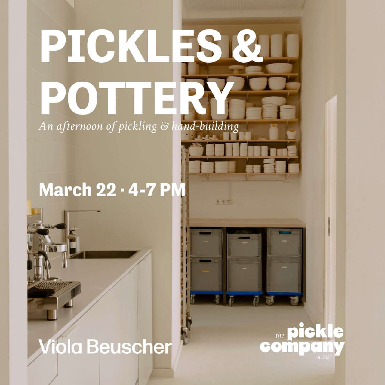 Pickles & Pottery workshop flyer featuring date and time for a pickling and pottery workshop in Frankfurt.