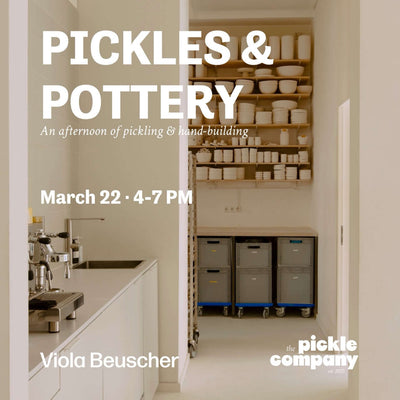 Pickles & Pottery workshop flyer featuring date and time for a pickling and pottery workshop in Frankfurt.