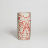 Video of the hand-painted red stoneware vase by Viola Beuscher x Steffi Bauer, turning to show the illustration all around