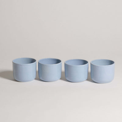 Set of 4 Nomi Iceblue coffee cups, handcrafted stoneware in unique glaze, dishwasher and food-safe.