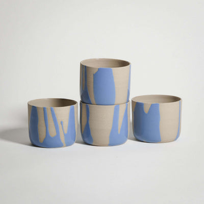 Mix & Match - Cup & Mug Bundle featuring four stylish cups with blue and beige glaze design.