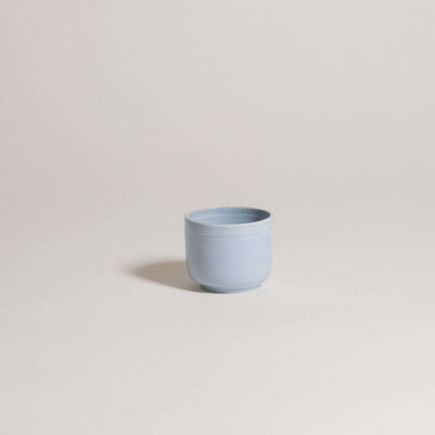 Set of 4 handcrafted Nomi Iceblue espresso cups in unique stoneware, ideal for daily use and food-safe.