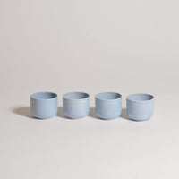 Set of 4 handcrafted espresso cups in Iceblue glaze, perfect for daily use, dishwasher and food-safe.